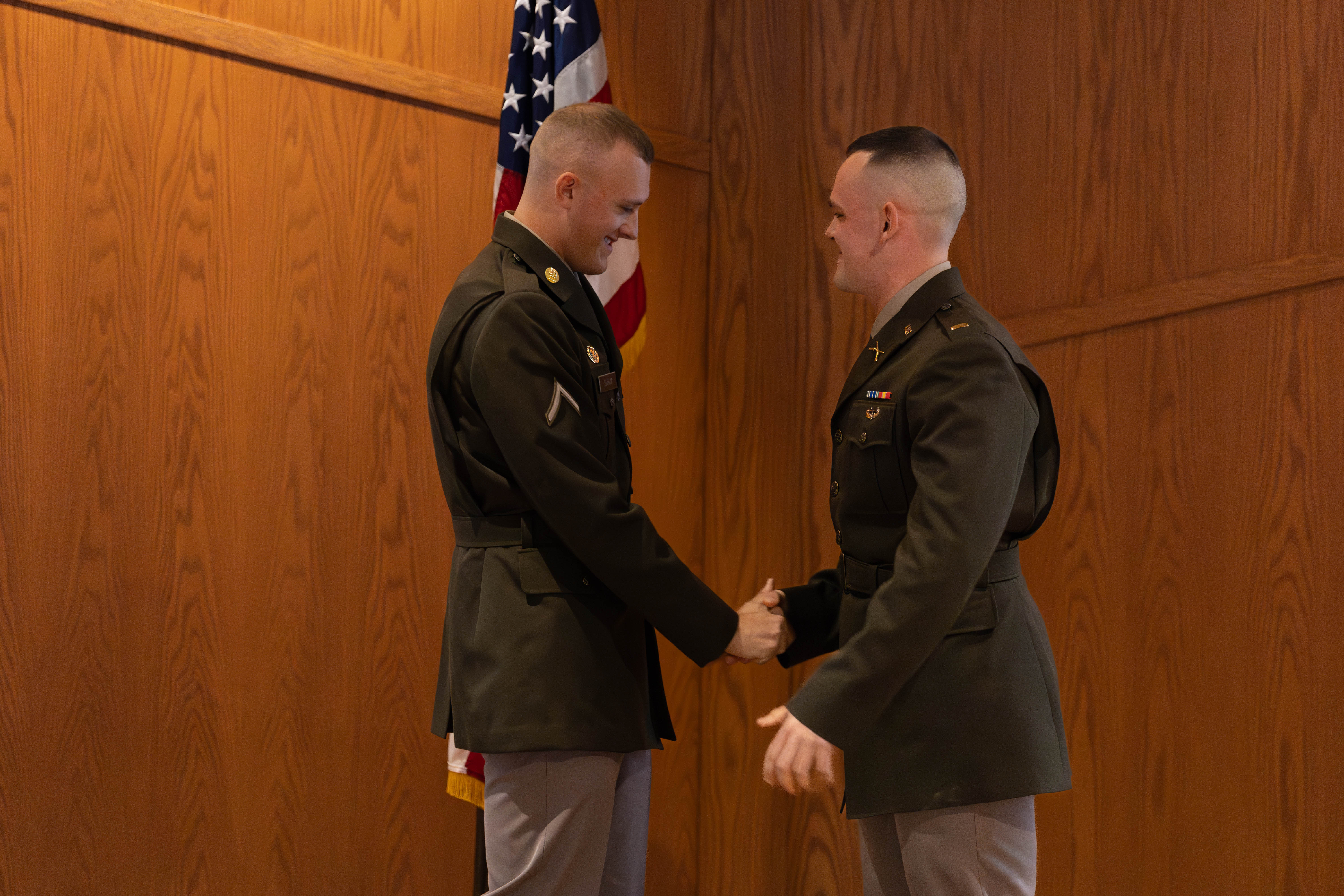 2nd Lt. Shrum and Pfc. Shrum following the first salute