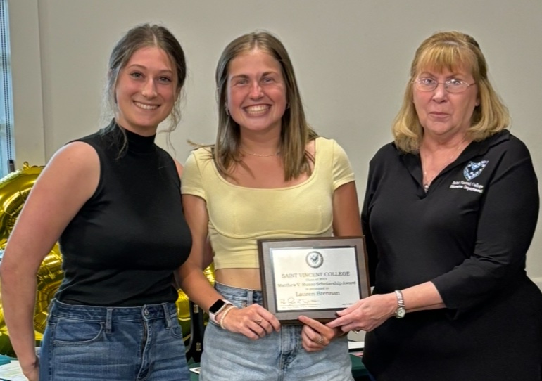 (From left) 2023 Matt Russo Award winner Katie Leonard, 2024 Matt Russo Award winner Lauren Brennan and Dr. Kathy Beining, director of SVC Education Department preK-12 programs