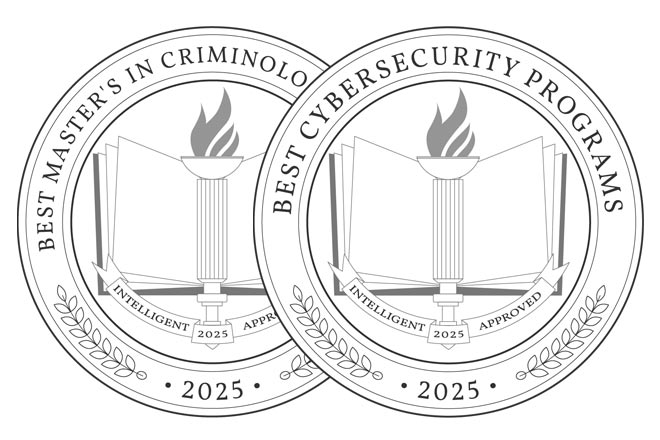 Intelligent.com badges for cybersecurity and criminology