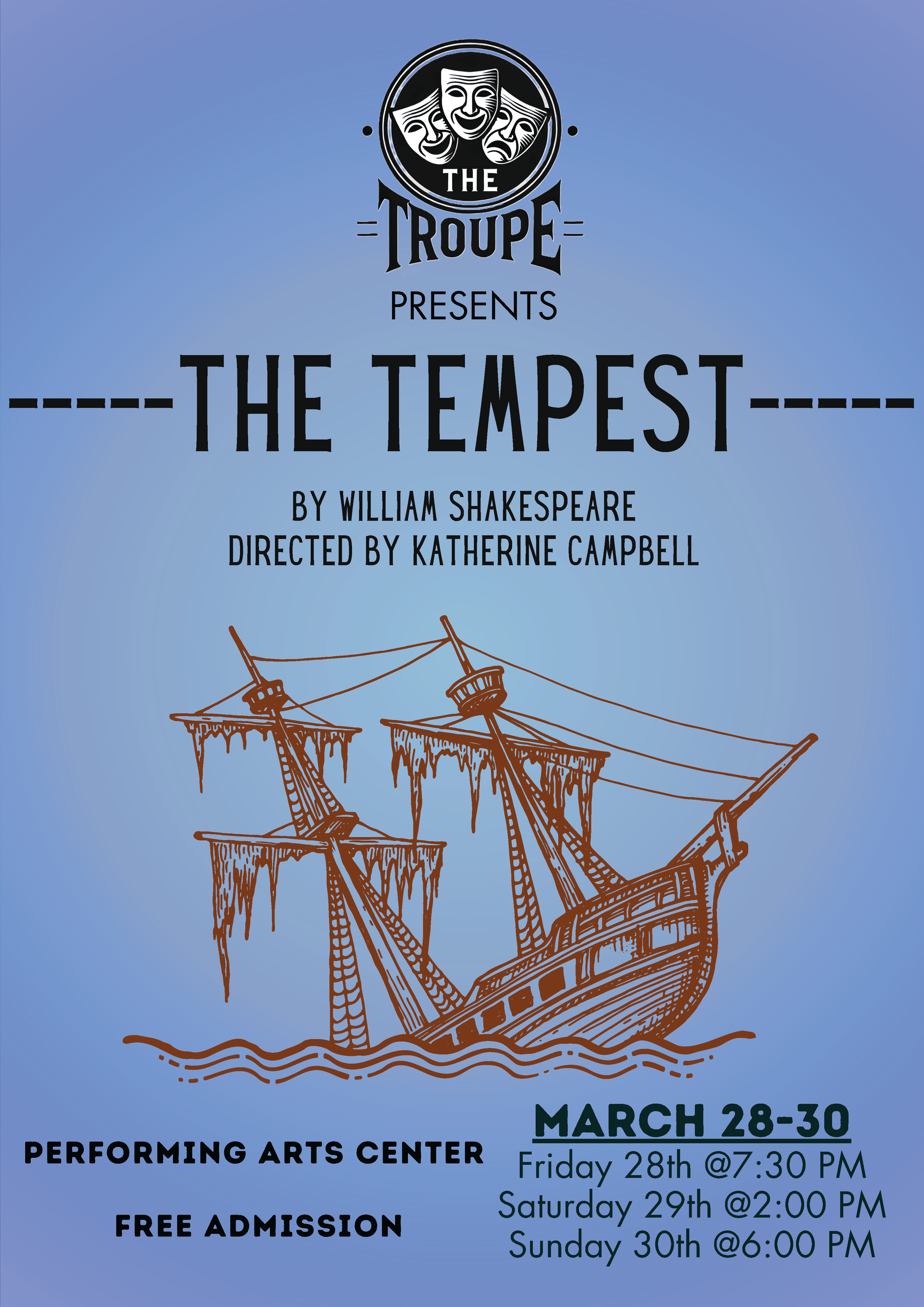 Poster advertising upcoming performances of The Tempest