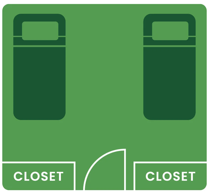 Wimmer floor plan illustration showing two beds with adjacent closets.