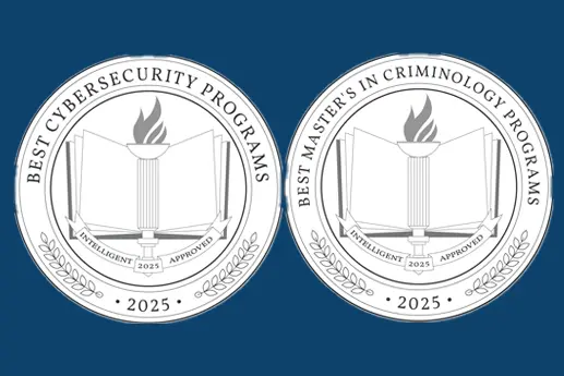 Seal representing the "Best Cybersecurity Programs" for 2025, featuring an open book and a torch.