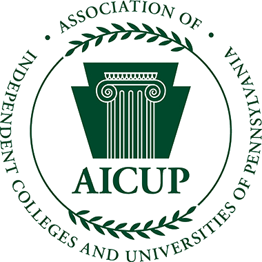 Logo of the Association of Independent Colleges and Universities of Pennsylvania, featuring a classic column design surrounded by laurel leaves.